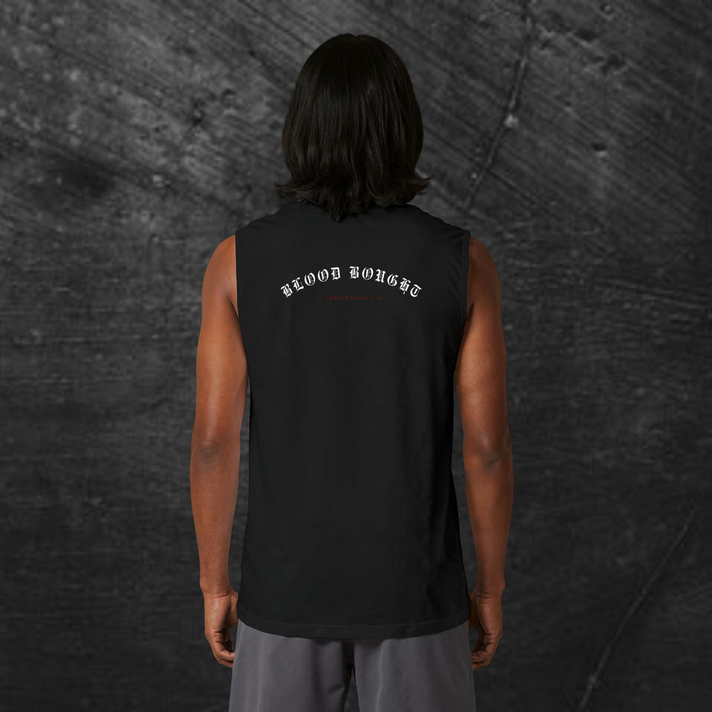 Salvation Cross Muscle Tank — “Once. For All.” Religious Gothic Faith Tee