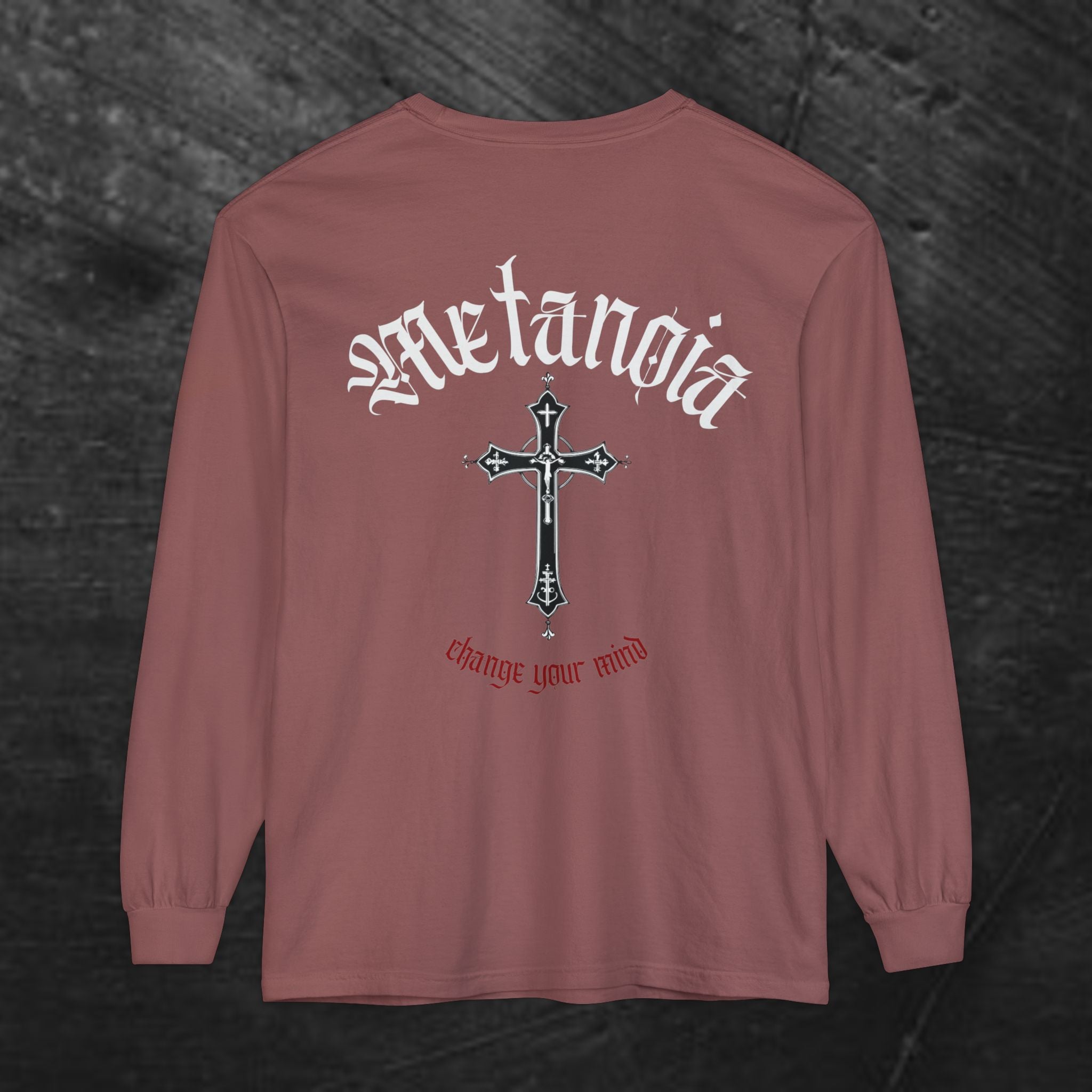 Metanoia Cross Long Sleeve Tee — Gothic Faith Graphic Long Sleeve