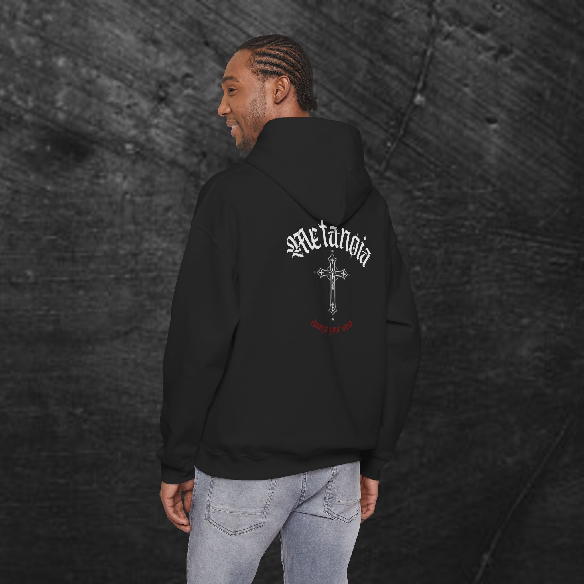 Metanoia Cross Hoodie — Vintage Religious Graphic Hoodie