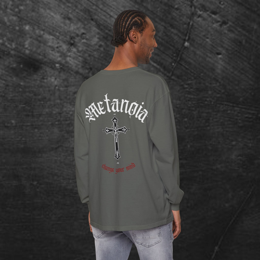 Metanoia Cross Long Sleeve Tee — Gothic Faith Graphic Long Sleeve