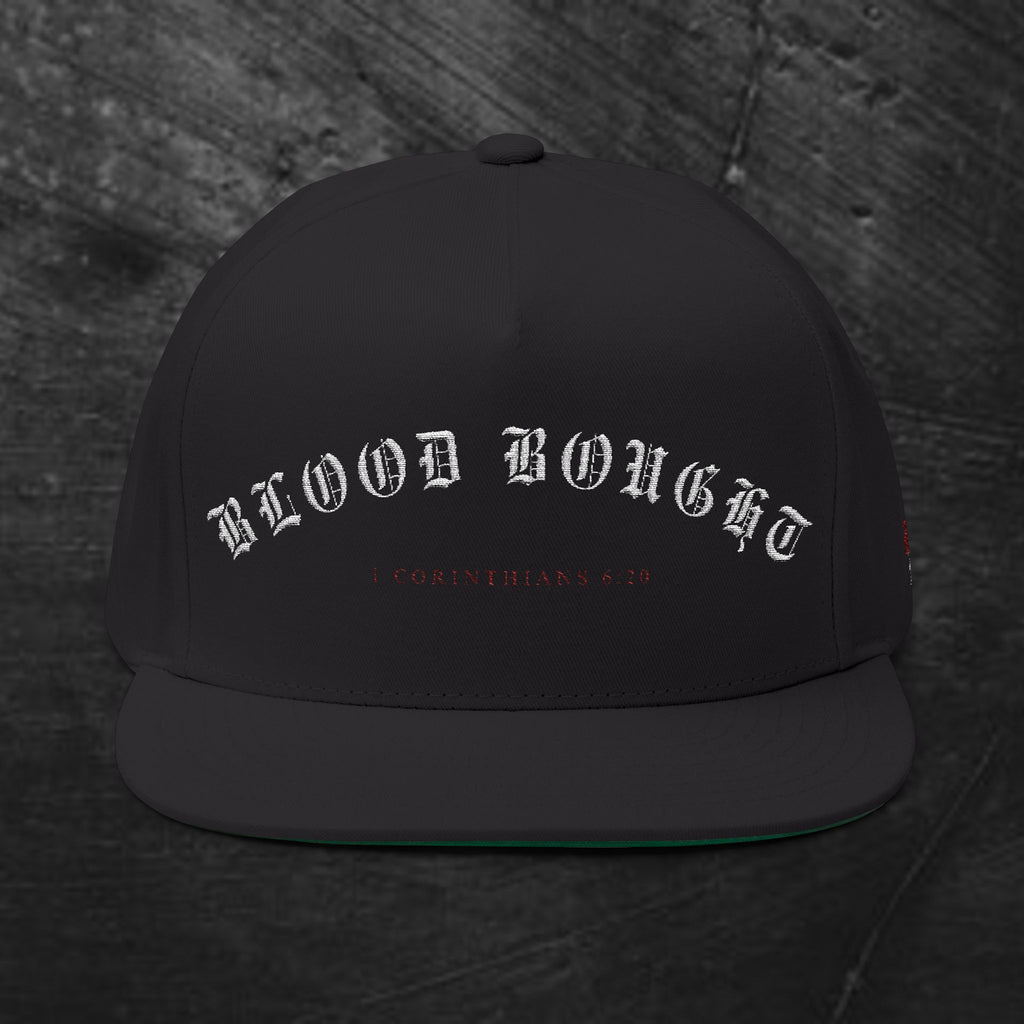Flat Bill Cap - 'Blood Bought' Embroidered Gothic Snapback Hat