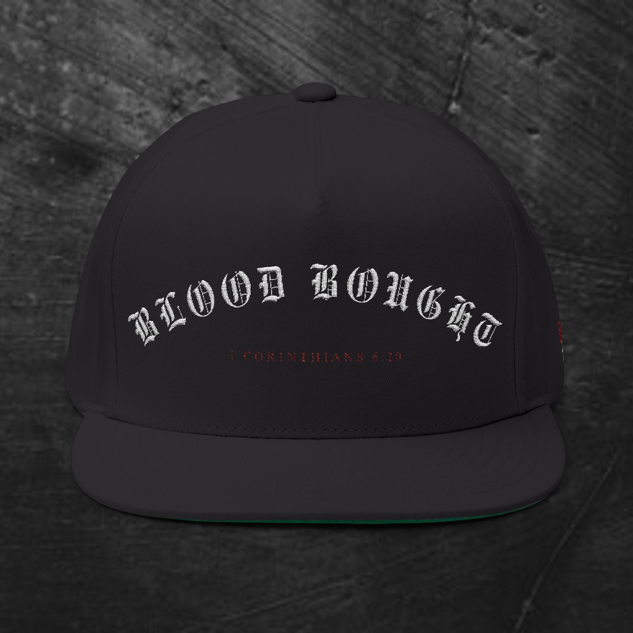 Flat Bill Cap - 'Blood Bought' Embroidered Gothic Snapback Hat