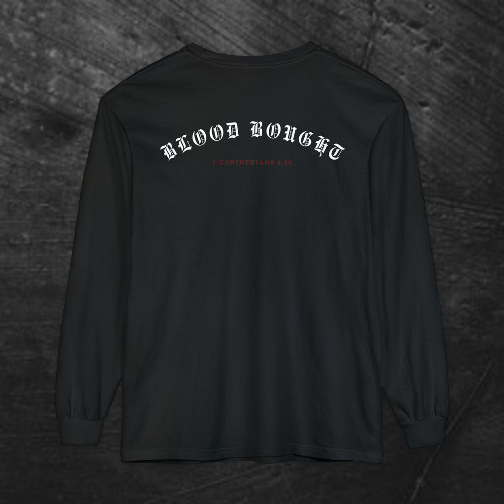 Long Sleeve Tee — "Salvation. Once for All" Cross Graphic