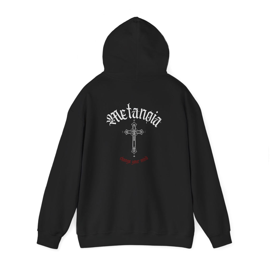 Metanoia Cross Hoodie — Vintage Religious Graphic Hoodie