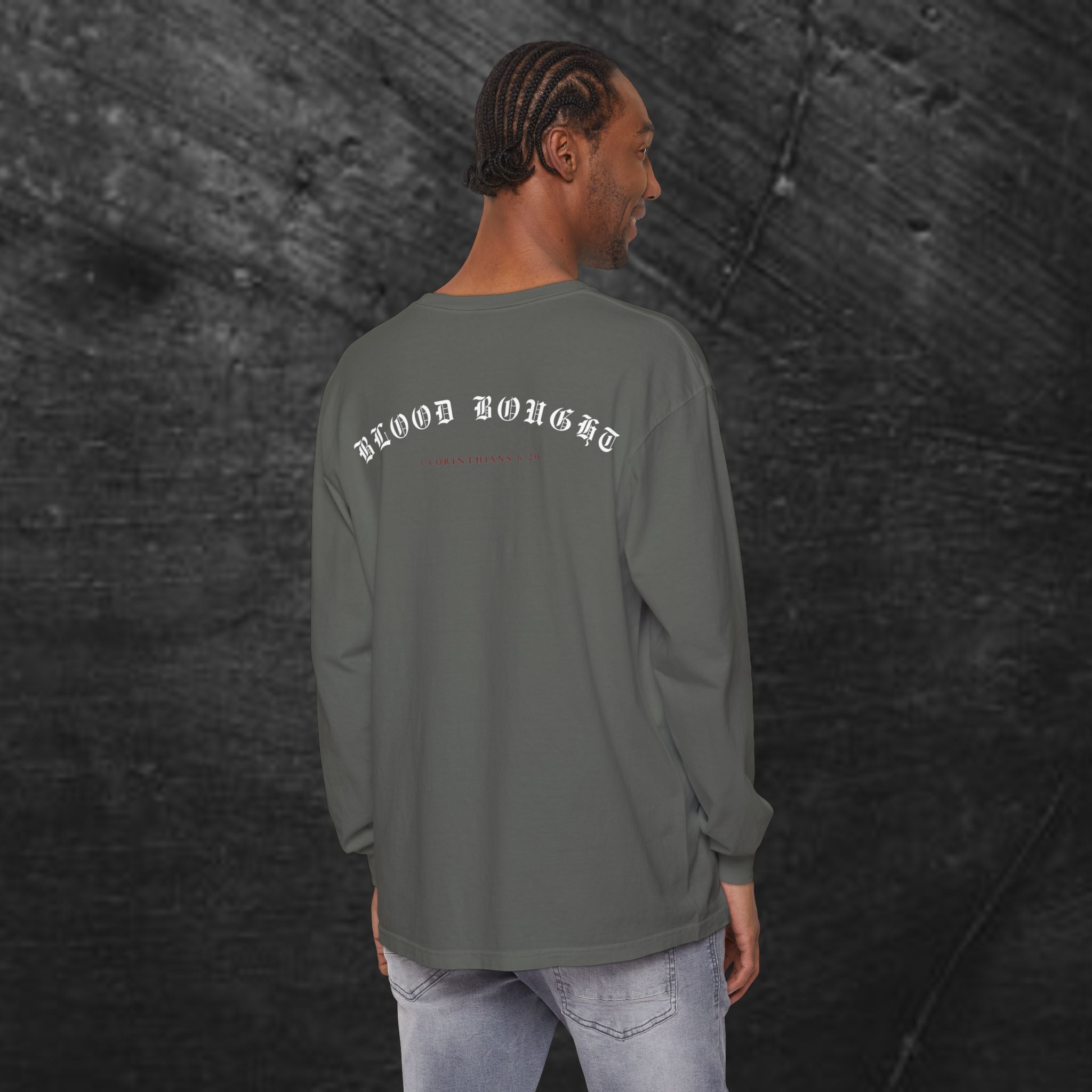 Long Sleeve Tee — "Salvation. Once for All" Cross Graphic
