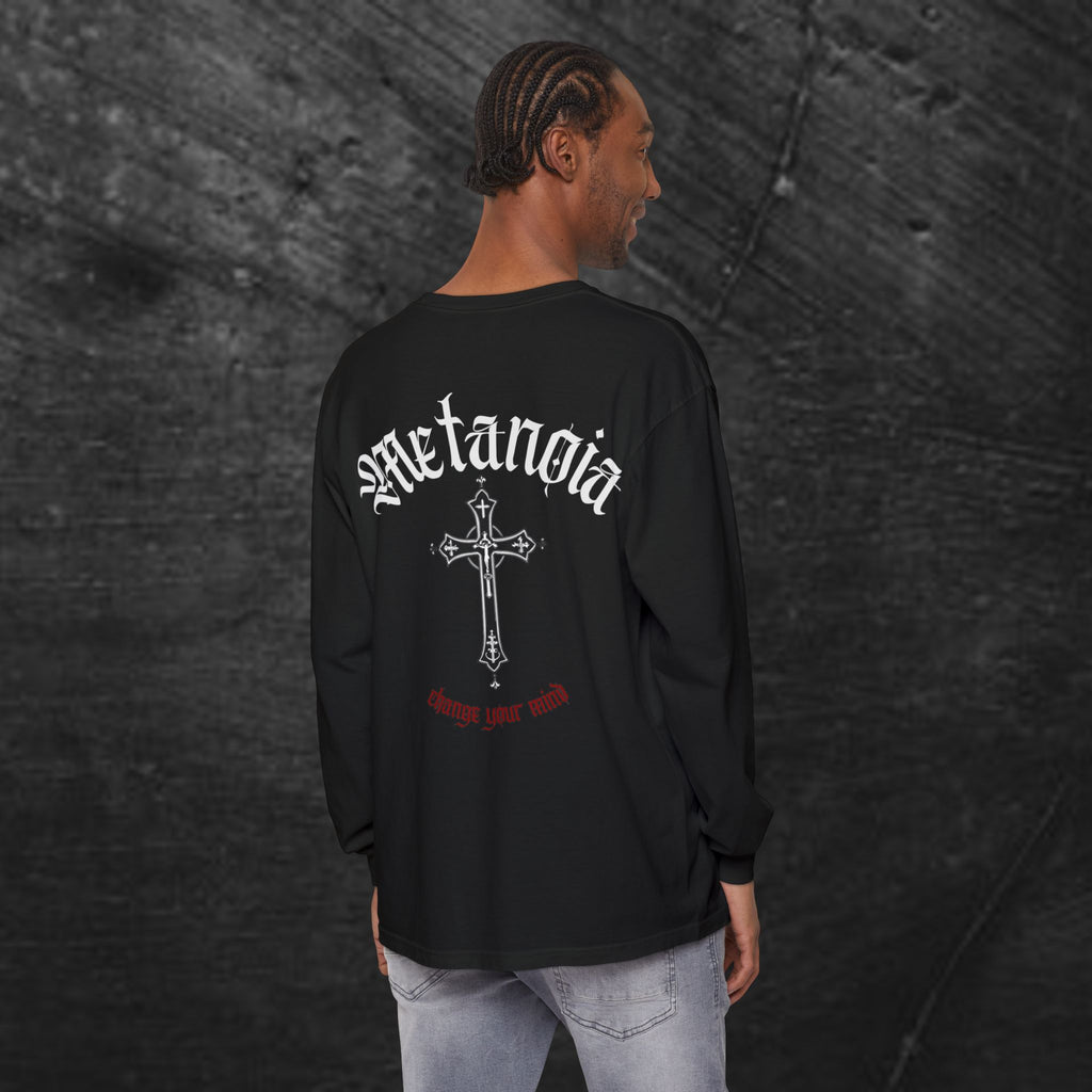 Metanoia Cross Long Sleeve Tee — Gothic Faith Graphic Long Sleeve