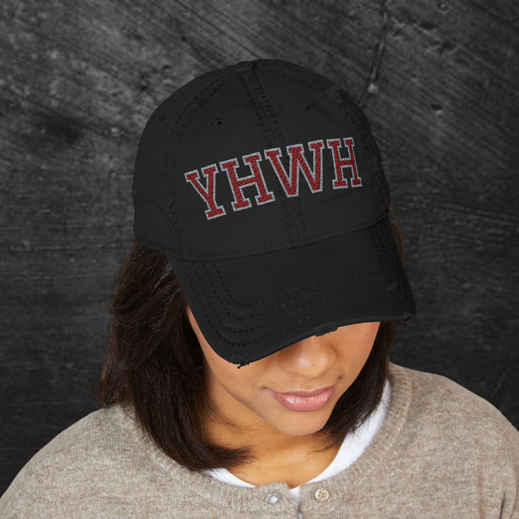 YHWH Embroidered Distressed Dad Hat — Vintage Religious Baseball Cap