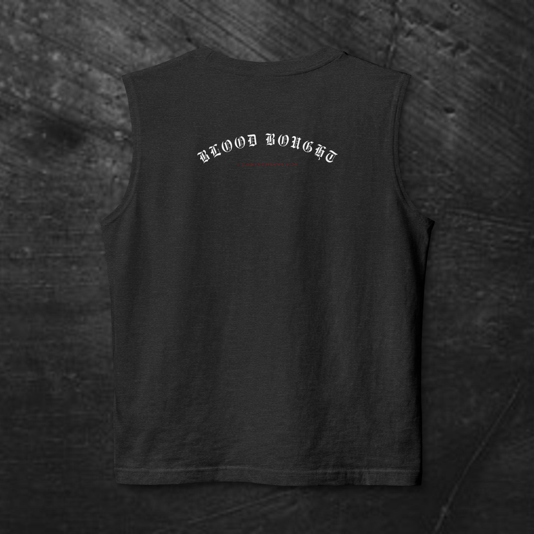 Salvation Cross Muscle Tank — “Once. For All.” Religious Gothic Faith Tee