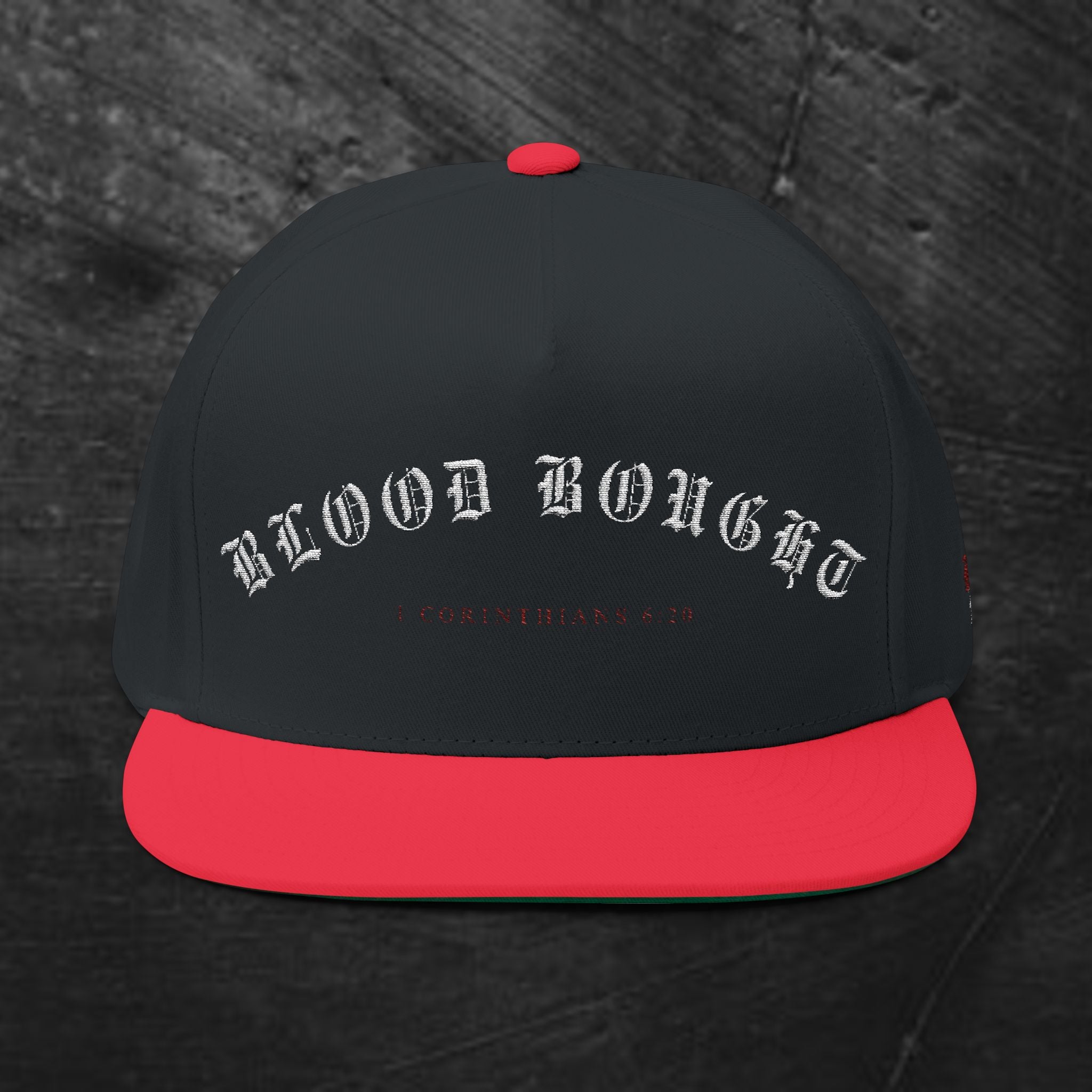 Flat Bill Cap - 'Blood Bought' Embroidered Gothic Snapback Hat