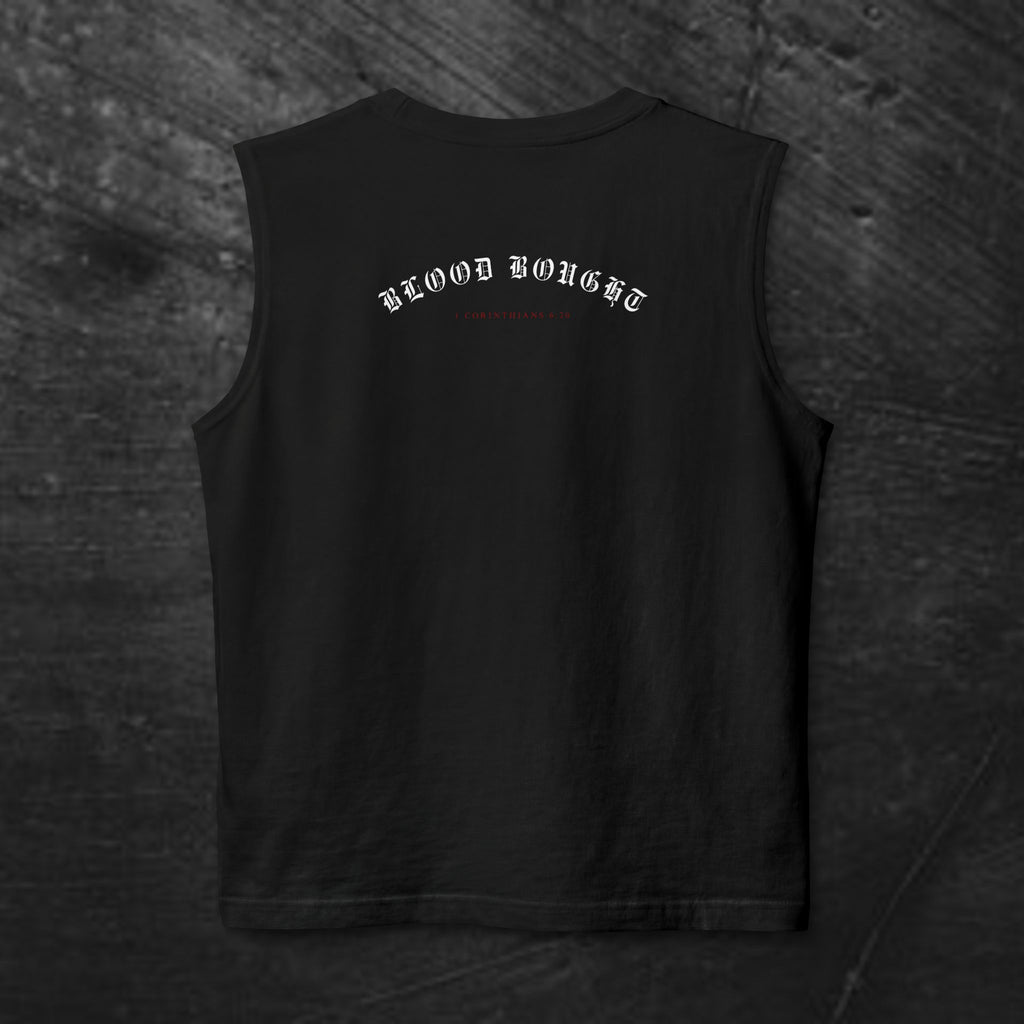 Salvation Cross Muscle Tank — “Once. For All.” Religious Gothic Faith Tee
