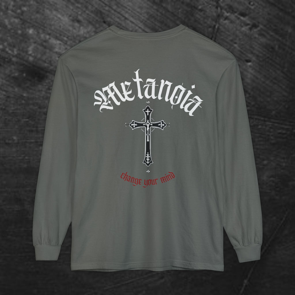 Metanoia Cross Long Sleeve Tee — Gothic Faith Graphic Long Sleeve