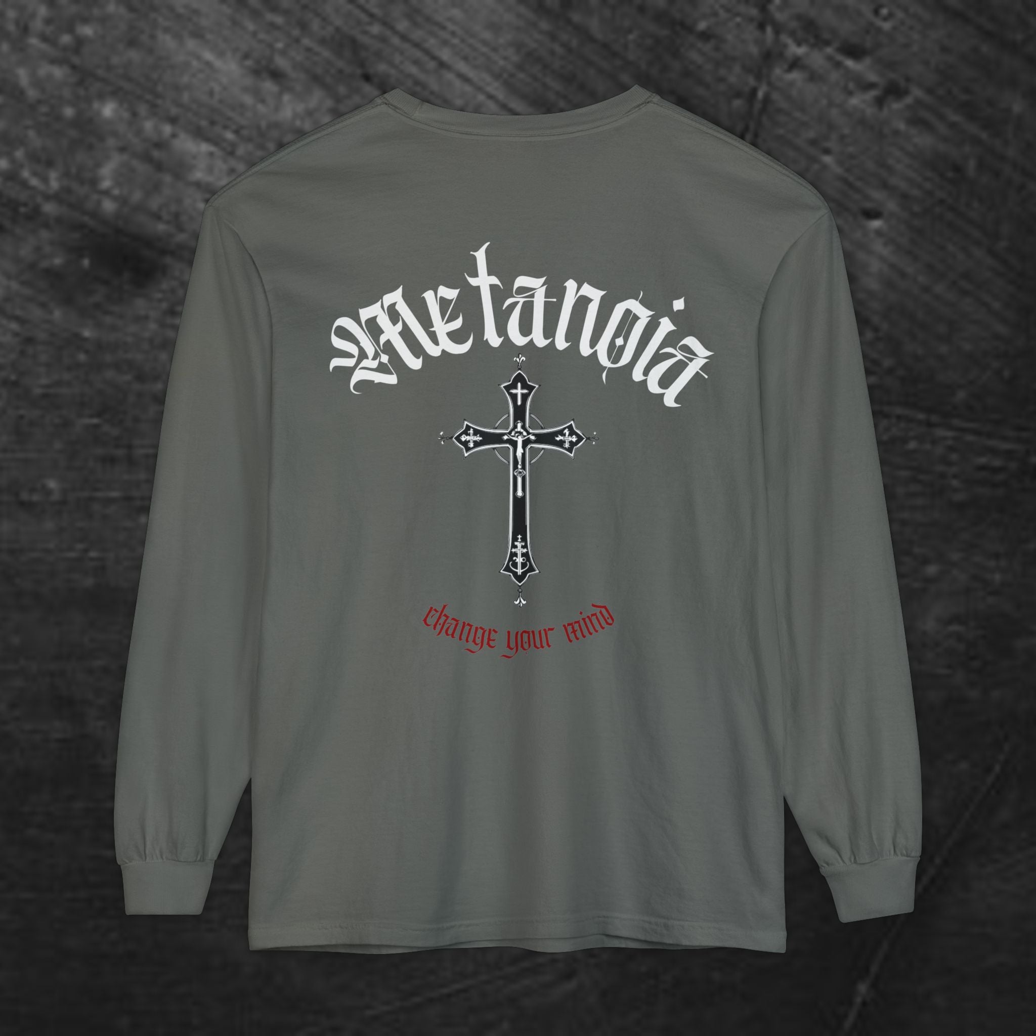 Metanoia Cross Long Sleeve Tee — Gothic Faith Graphic Long Sleeve