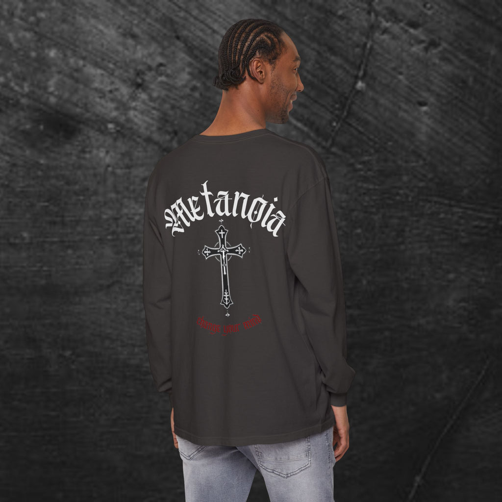 Metanoia Cross Long Sleeve Tee — Gothic Faith Graphic Long Sleeve