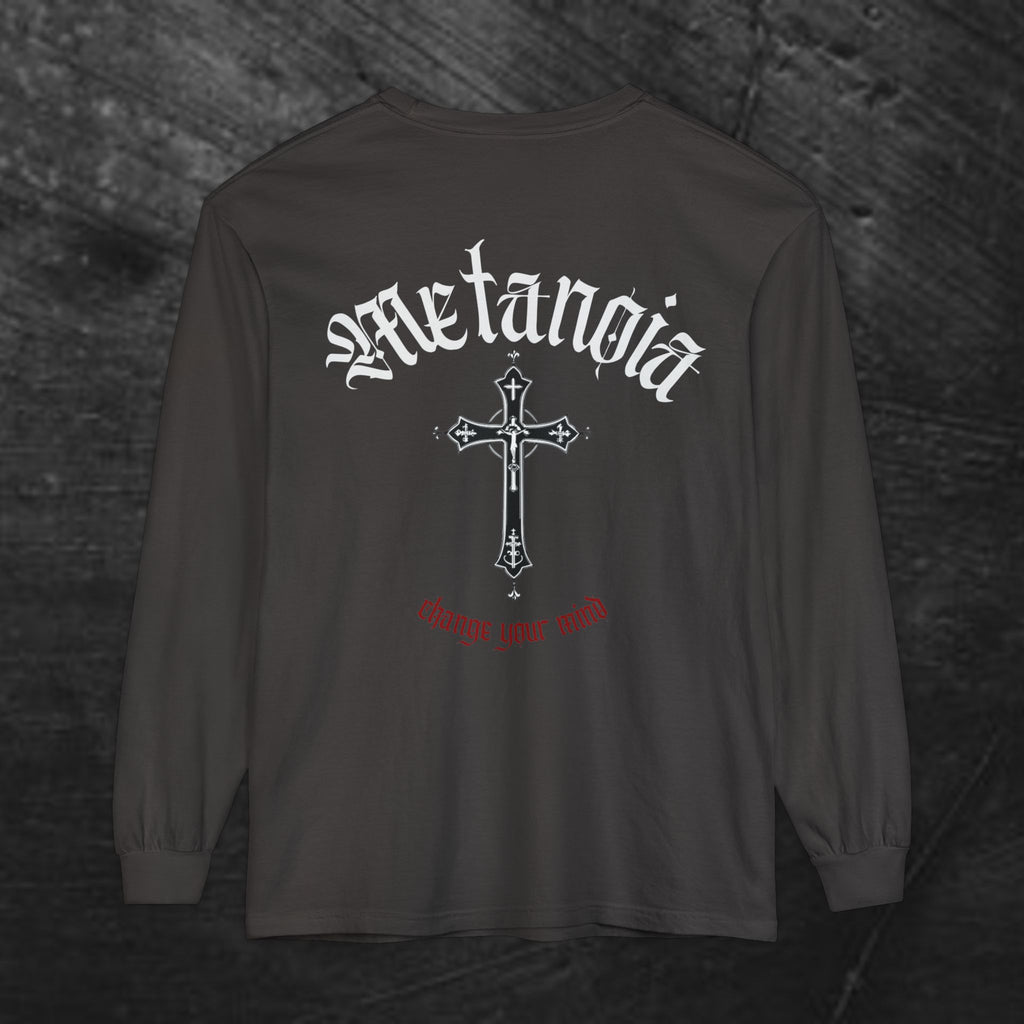 Metanoia Cross Long Sleeve Tee — Gothic Faith Graphic Long Sleeve