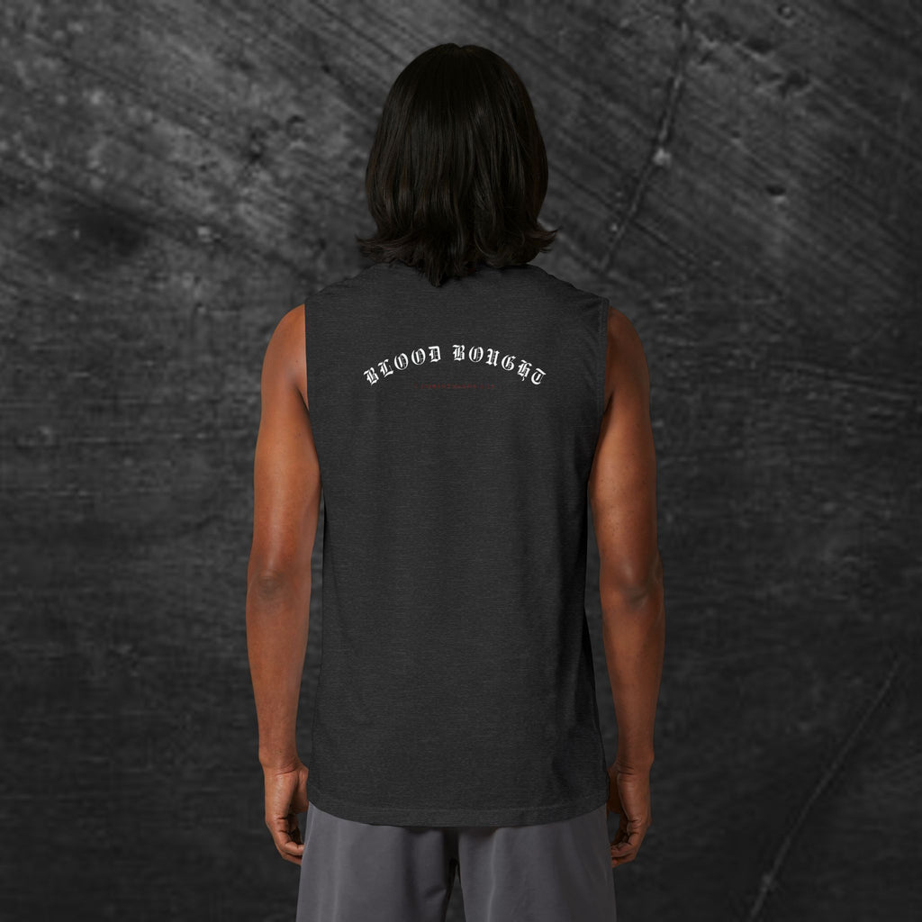 Salvation Cross Muscle Tank — “Once. For All.” Religious Gothic Faith Tee