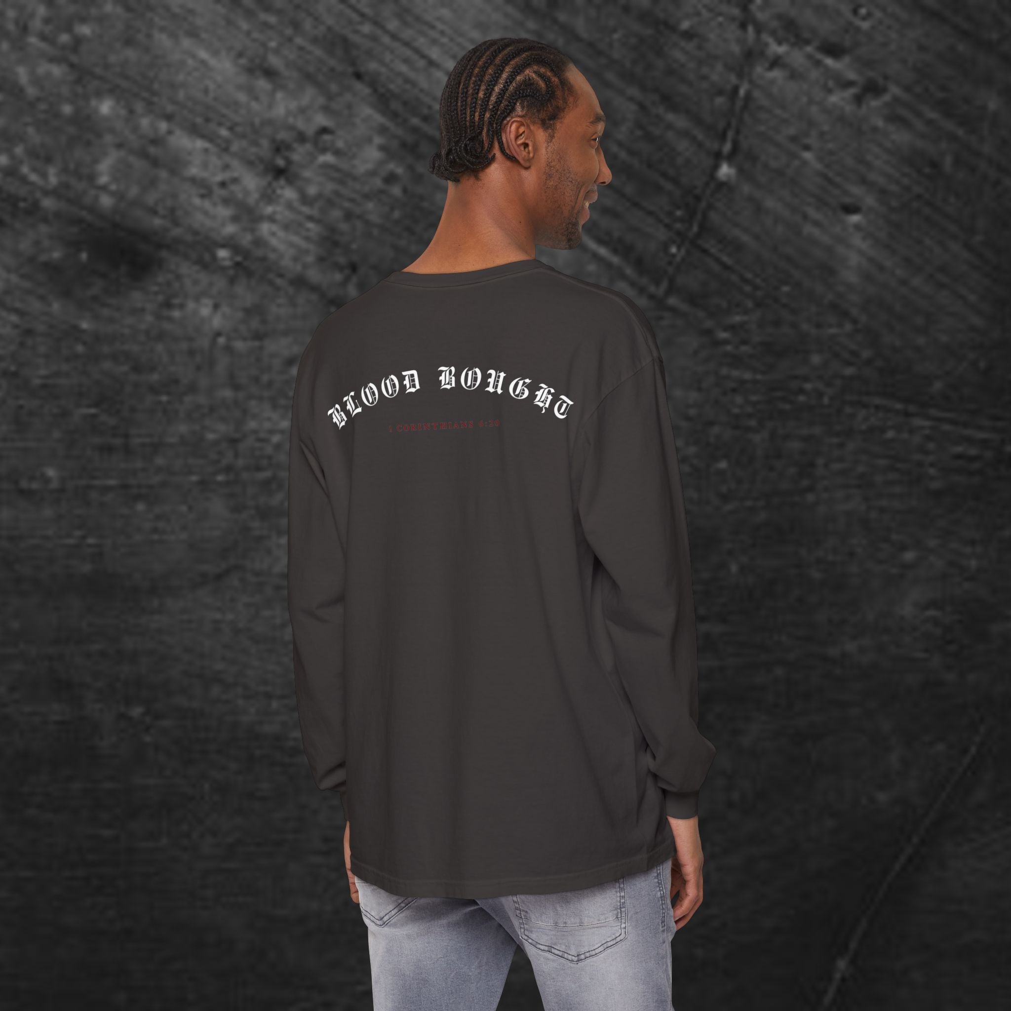 Long Sleeve Tee — "Salvation. Once for All" Cross Graphic