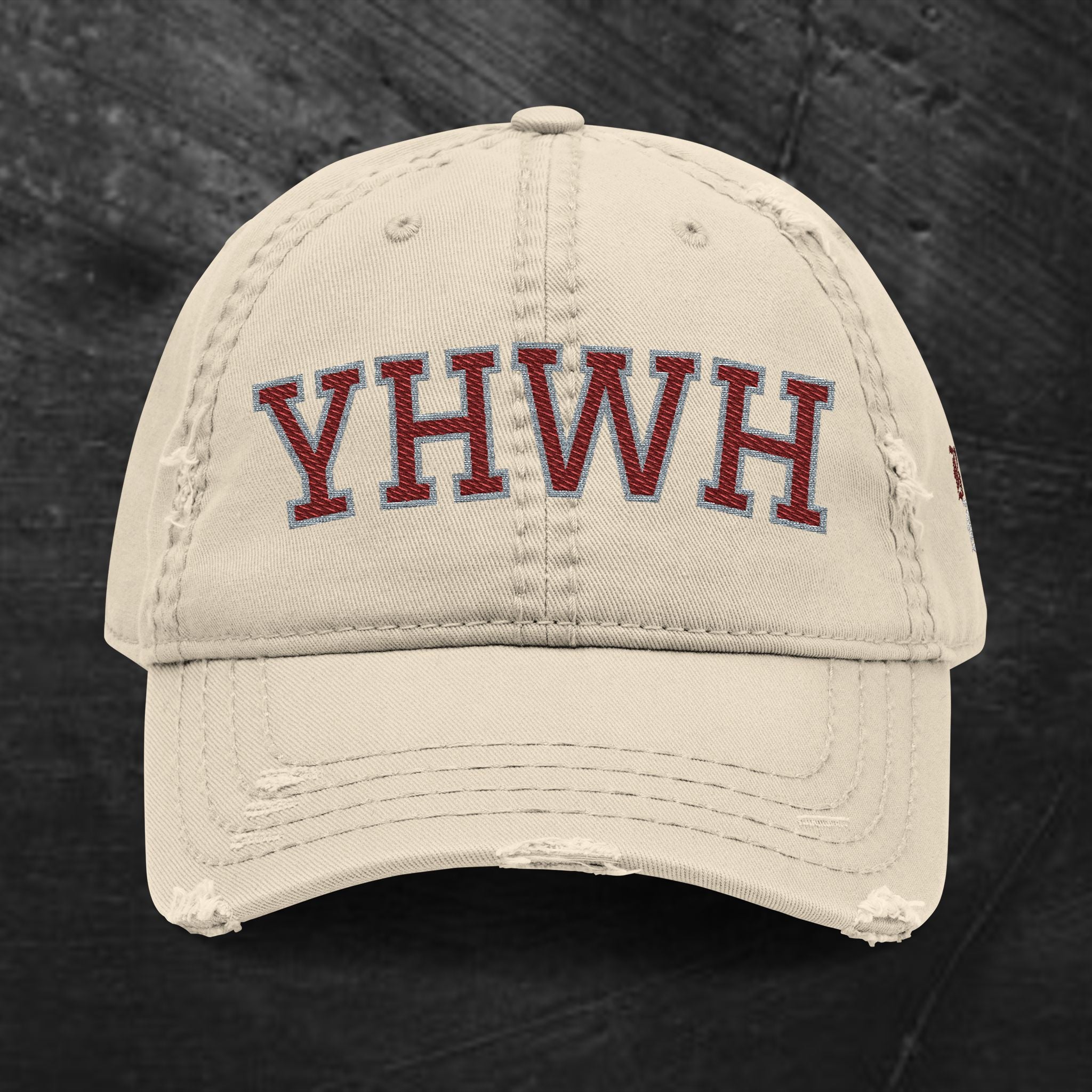 YHWH Embroidered Distressed Dad Hat — Vintage Religious Baseball Cap
