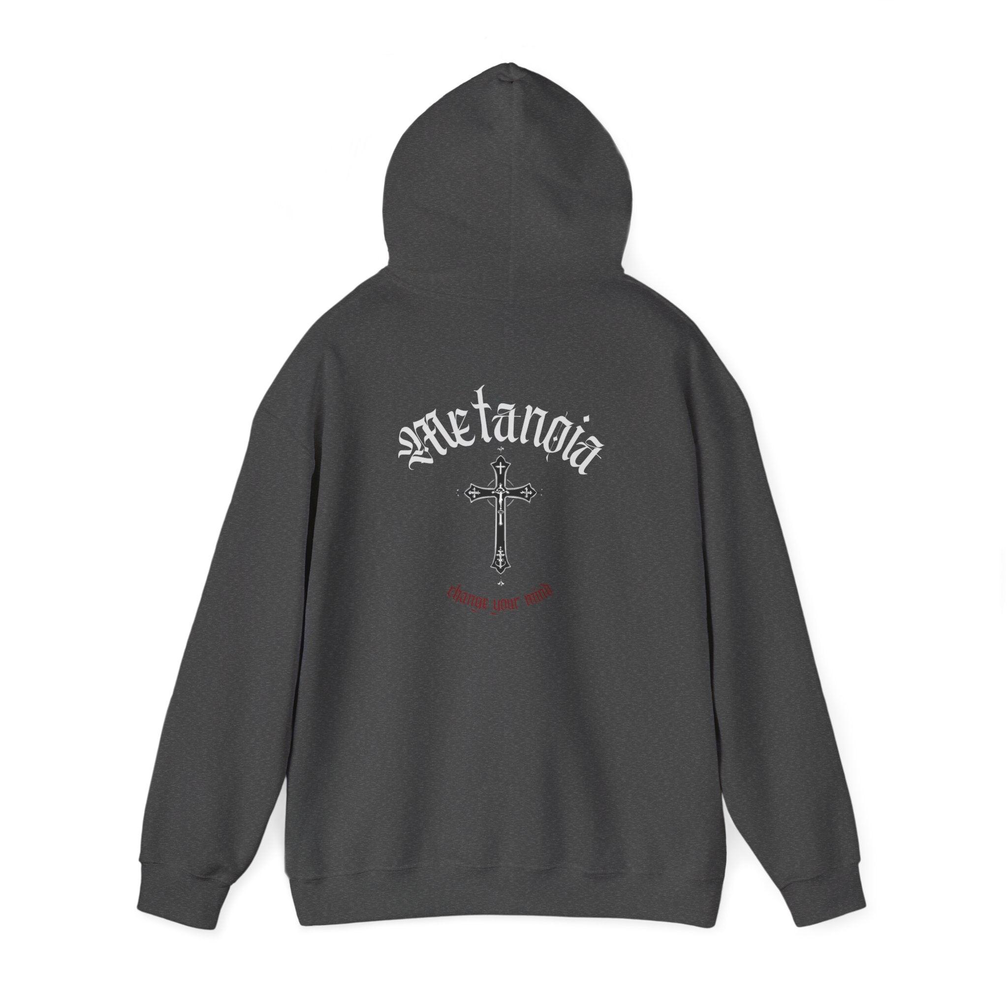 Metanoia Cross Hoodie — Vintage Religious Graphic Hoodie