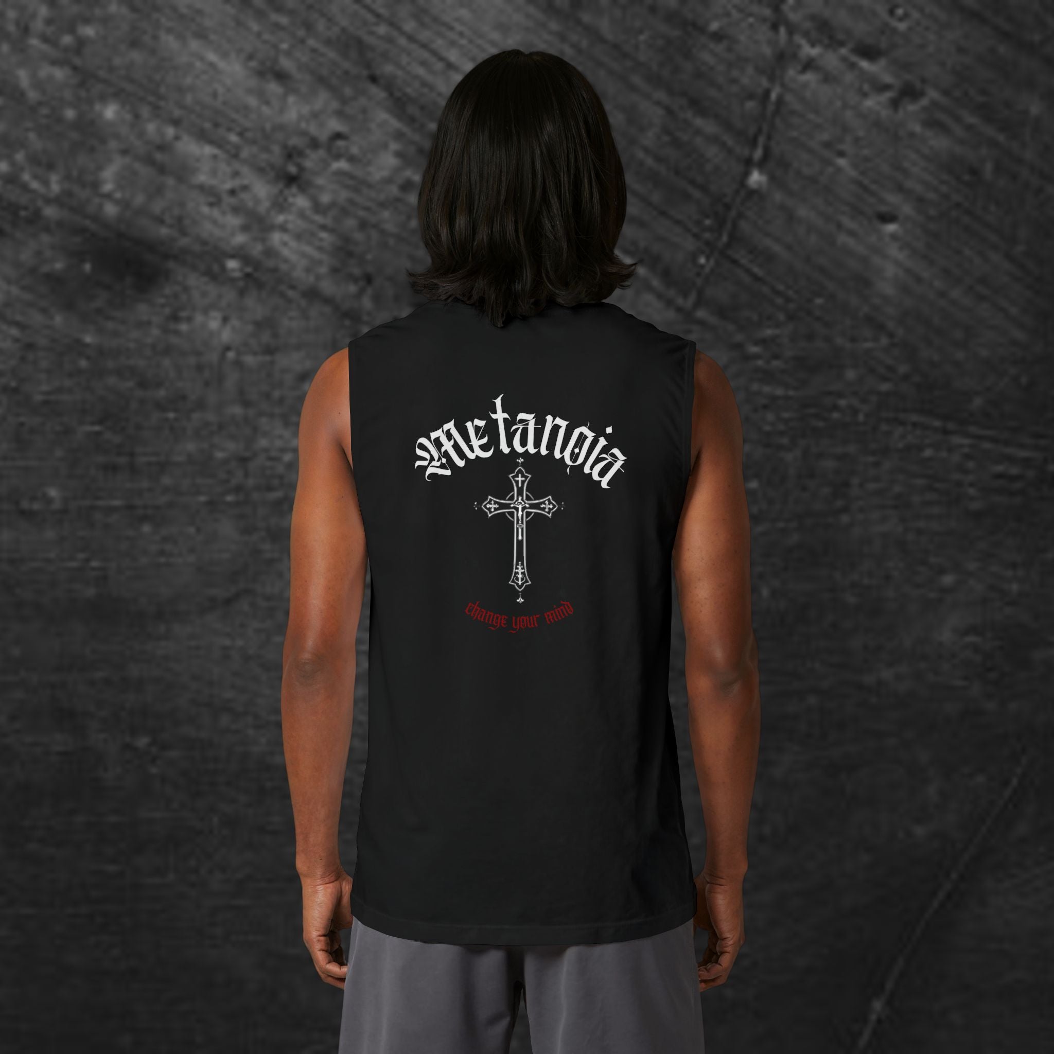 Metanoia Cross Muscle Tank – Gothic Christian Faith Tank Top