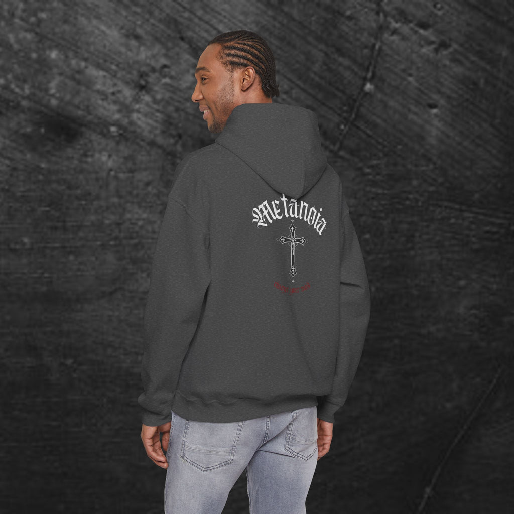 Metanoia Cross Hoodie — Vintage Religious Graphic Hoodie