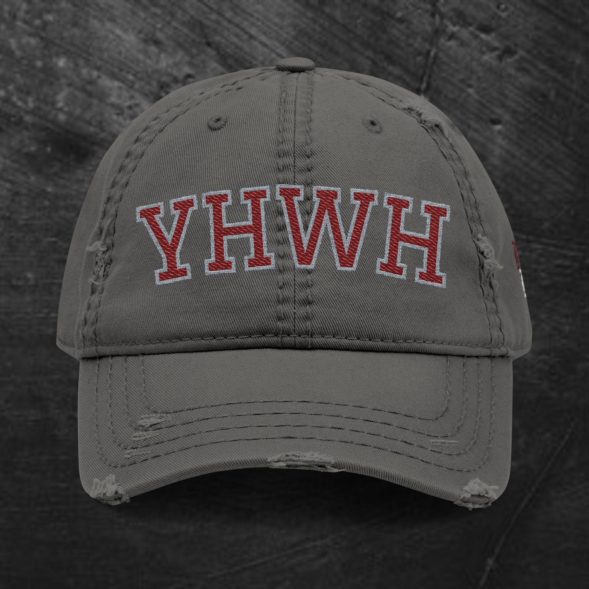 YHWH Embroidered Distressed Dad Hat — Vintage Religious Baseball Cap