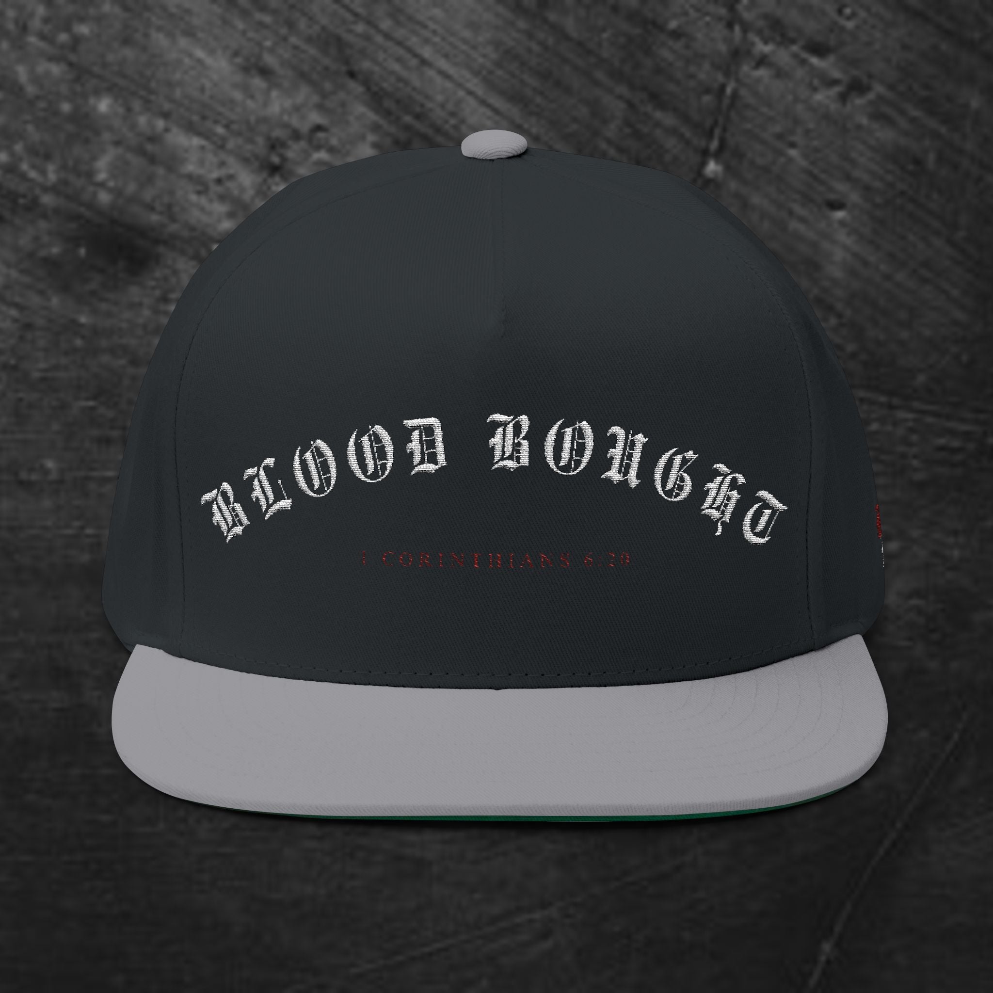 Flat Bill Cap - 'Blood Bought' Embroidered Gothic Snapback Hat
