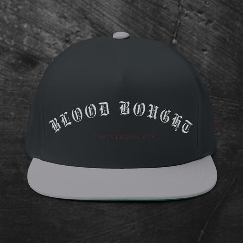 Flat Bill Cap - 'Blood Bought' Embroidered Gothic Snapback Hat