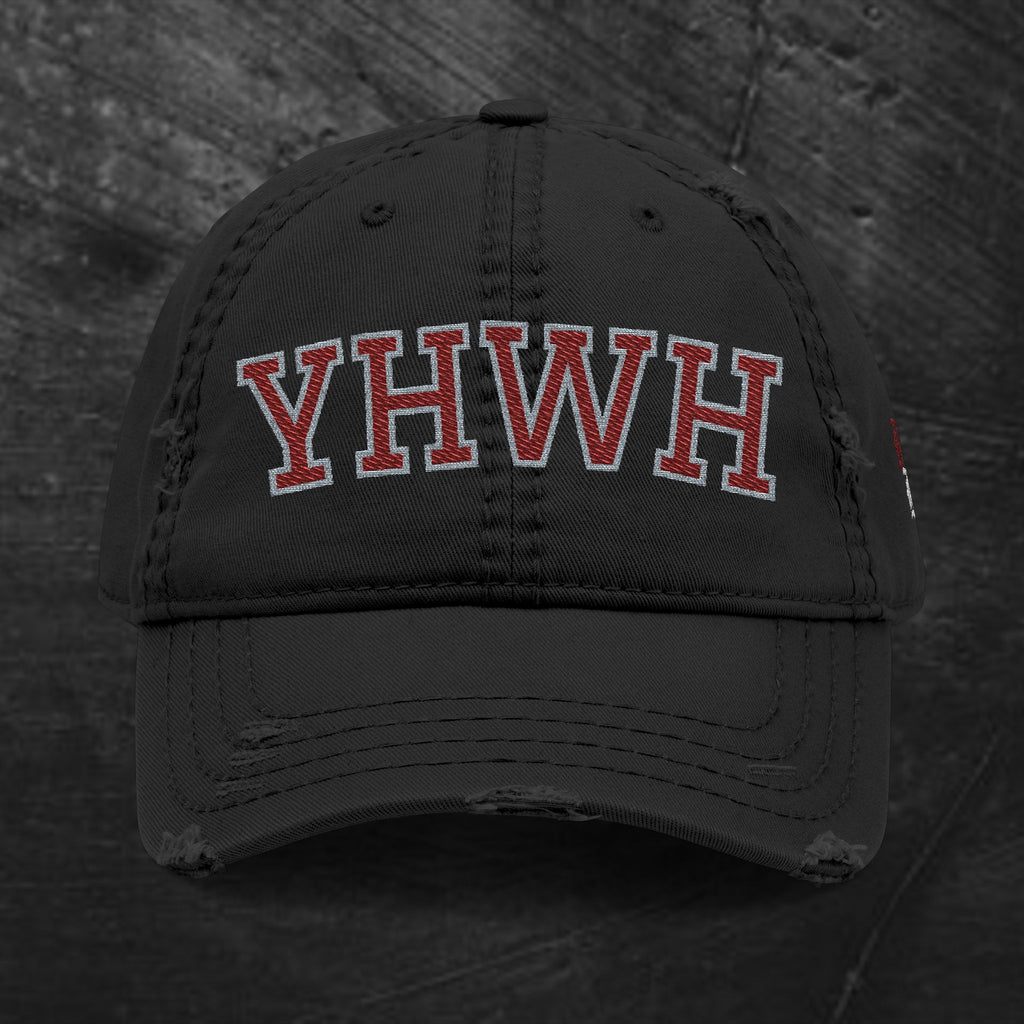 YHWH Embroidered Distressed Dad Hat — Vintage Religious Baseball Cap